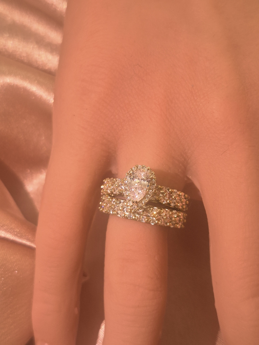 14k Gold Plated Pear-Cut Cubic Zirconia Bridal Ring Set